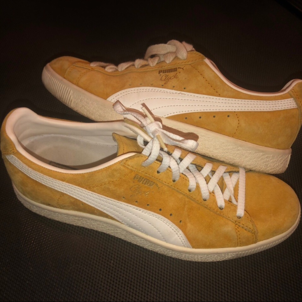 Yellow suede puma sneakers